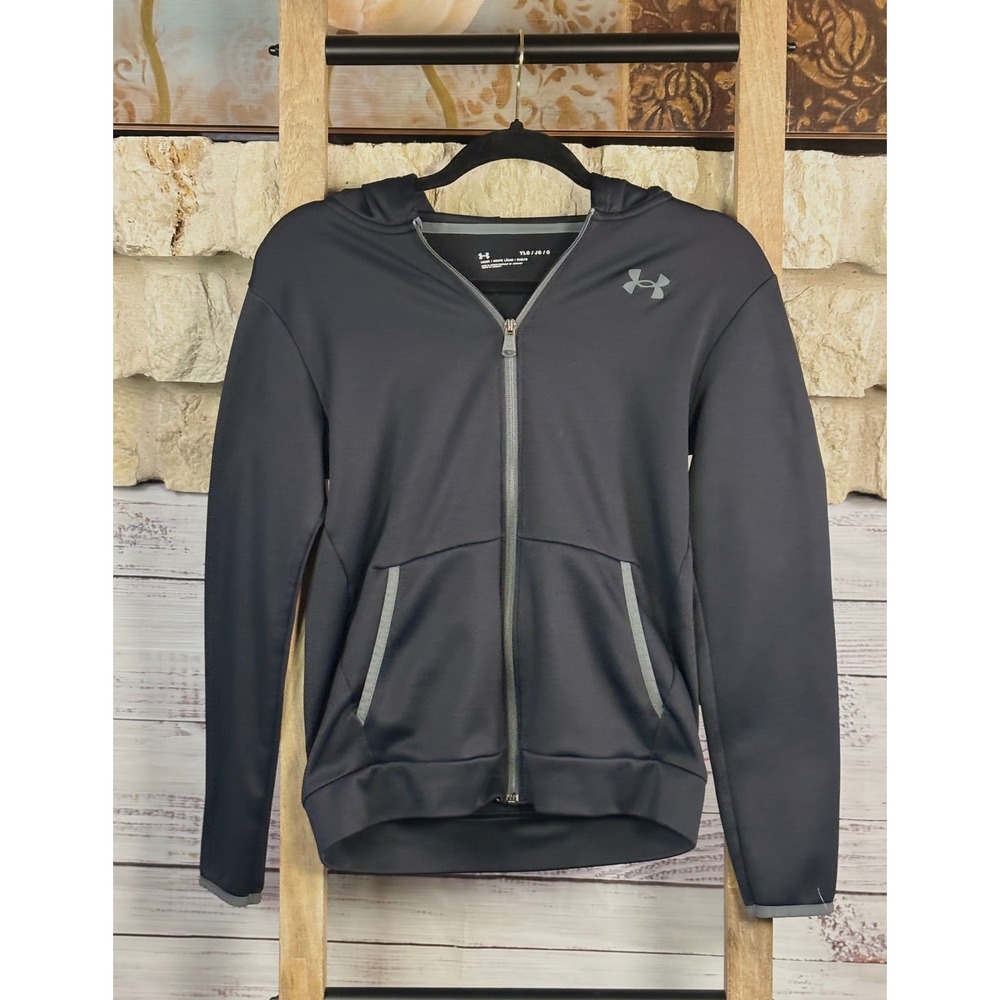 Under Armour Youth Large Full Zip Hoodie Black Athletic with Fleece Interior